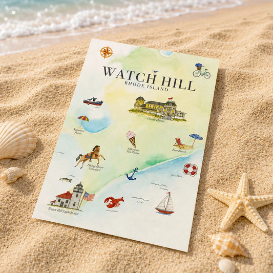 This card captures the relaxed, beach-town feel that makes Watch Hill so special. SHOP Now at The Wishful Fish