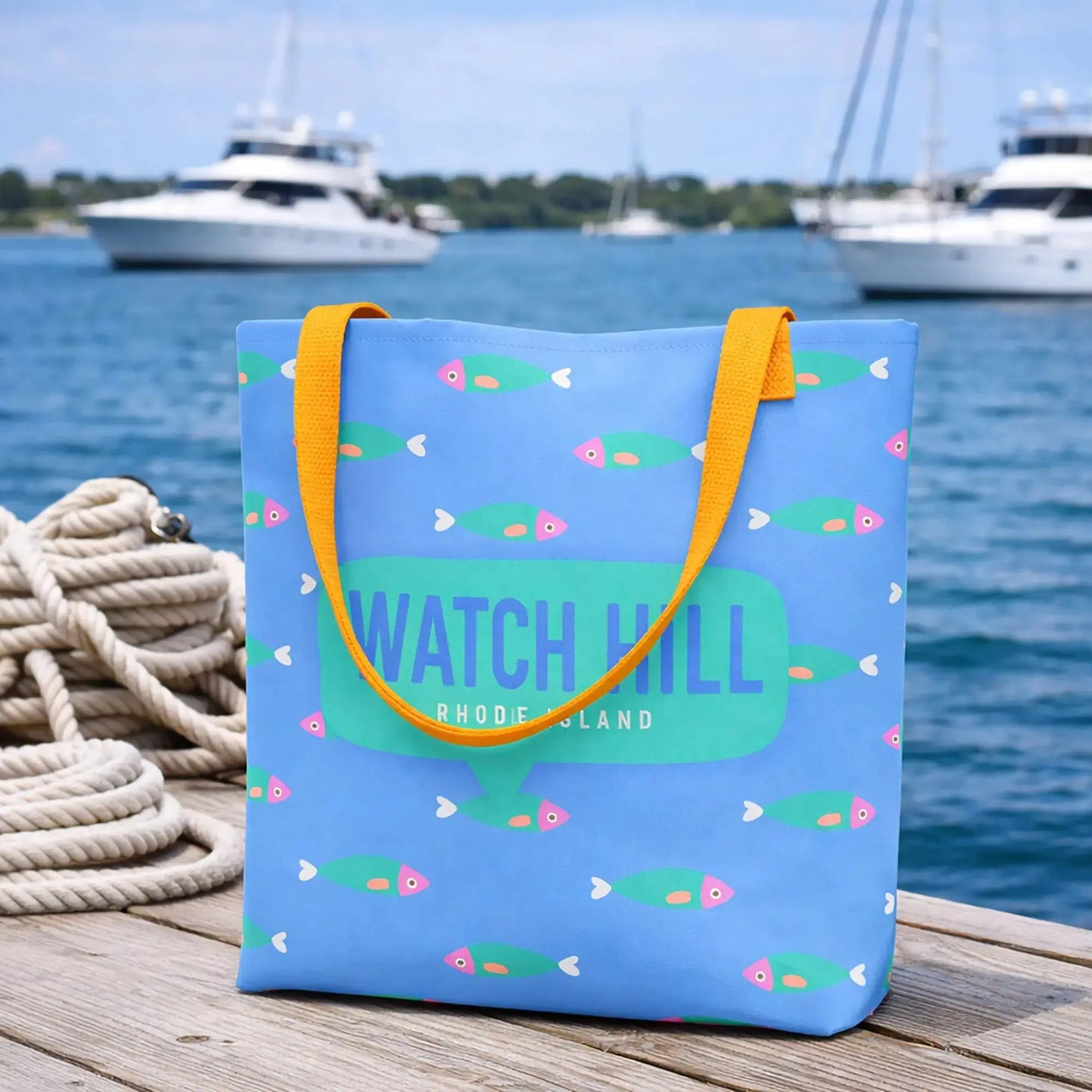 Watch Hill RI Fishes Beach Bag — Bright Coastal Style! The Wishful Fish