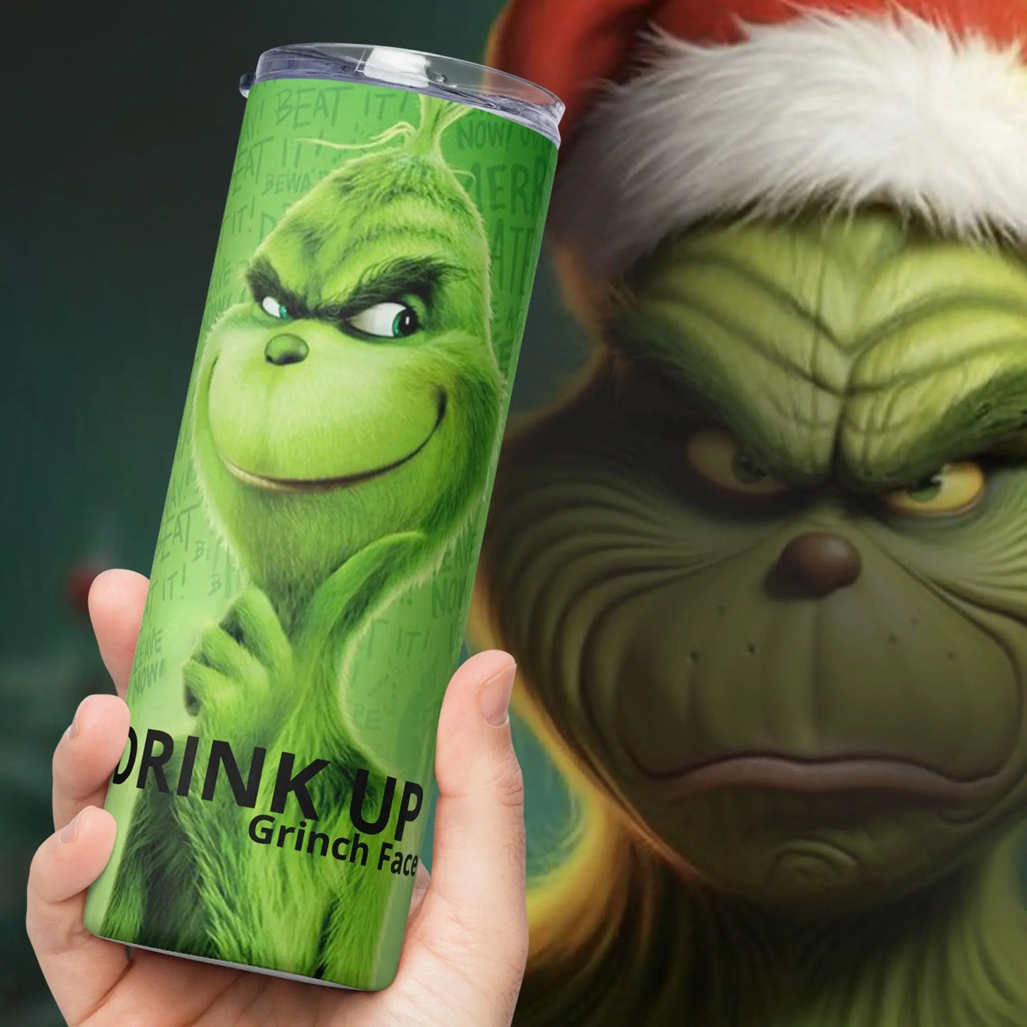 DRINK UP GRINCH FACE Stumbler Tumbler  - Premium Stainless Steel Tumbler from The Wishful Fish - Just $29! Shop now at The Wishful Fish