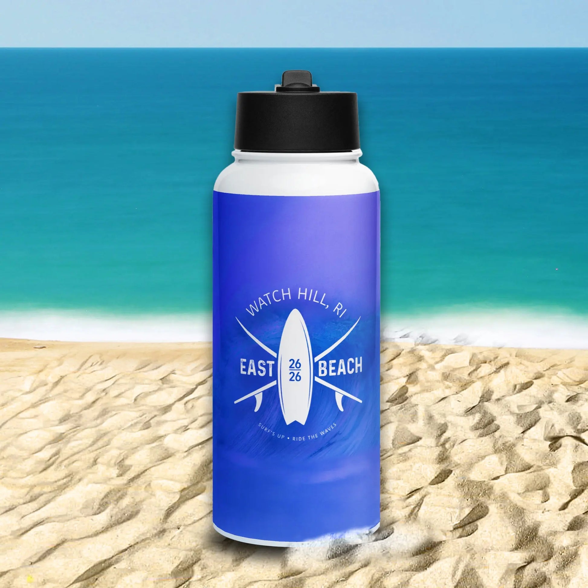EAST BEACH Watch Hill, RI Water Bottle — Coastal Cool! SHOP Now at The Wishful Fish
