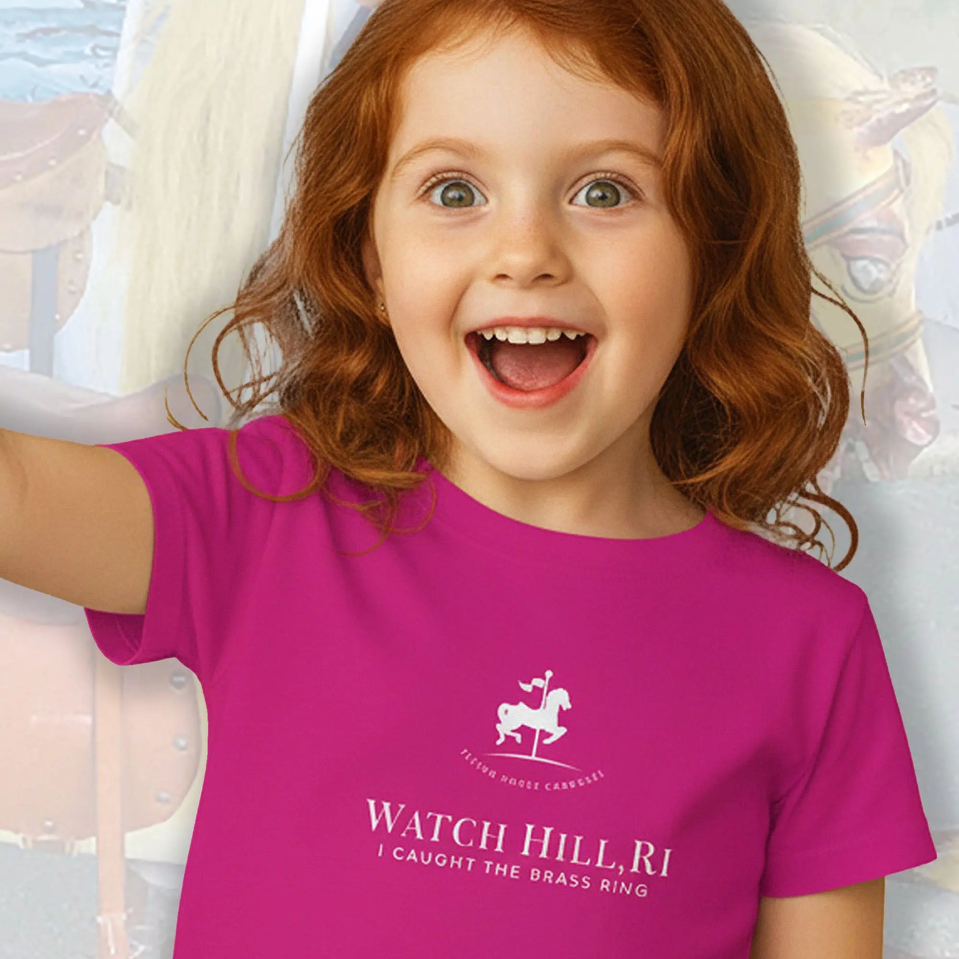 Captures the excitement of reaching out, grabbing the brass ring in Watch Hill, RI. SHOP Now at The Wishful Fish