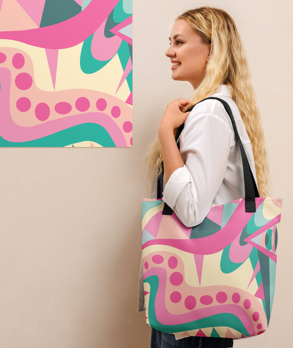 PINK AND GREEN TWIST Tote Bag - Premium Tote Bag from The Wishful Fish - Just $38! Shop now at The Wishful Fish