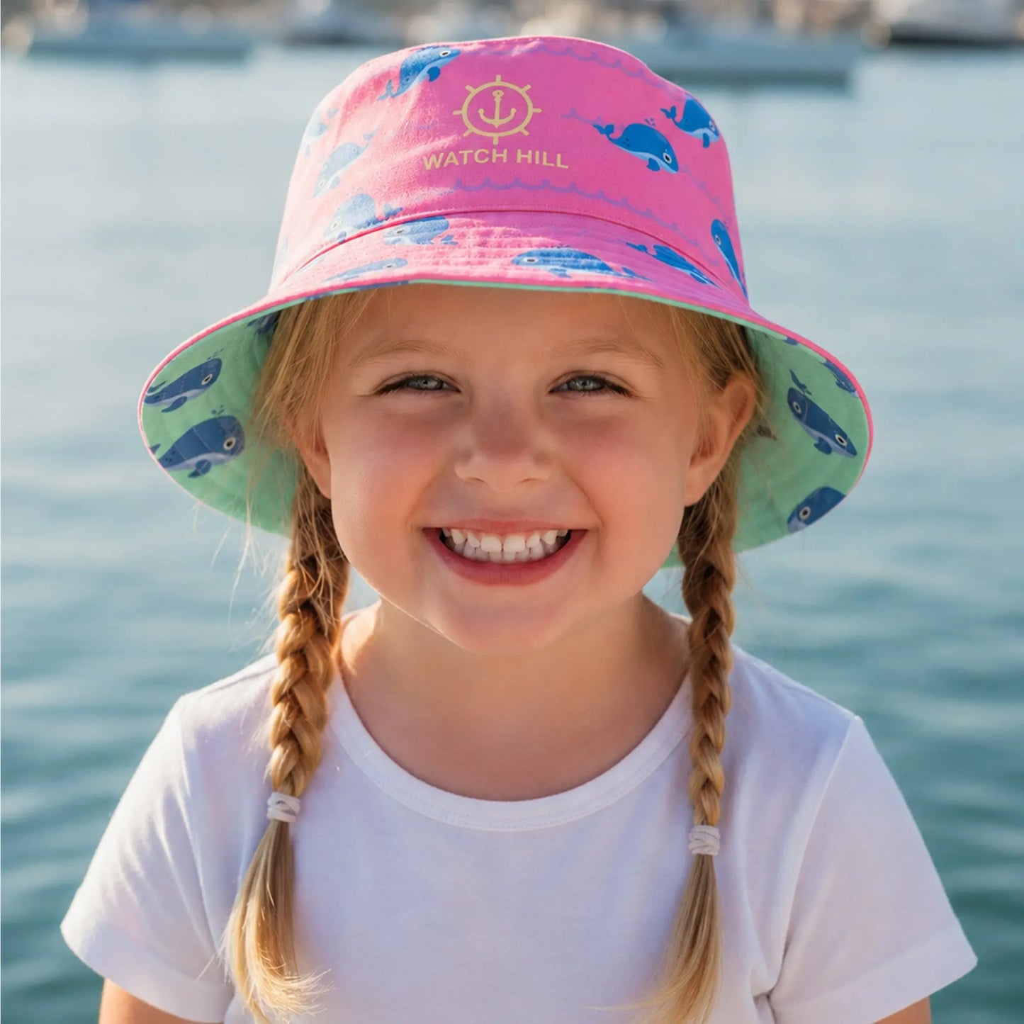 Watch Hill Whales Reversible Bucket Hat — Coastal Fun for Little Adventurers! SHOP Now at The Wishful Fish