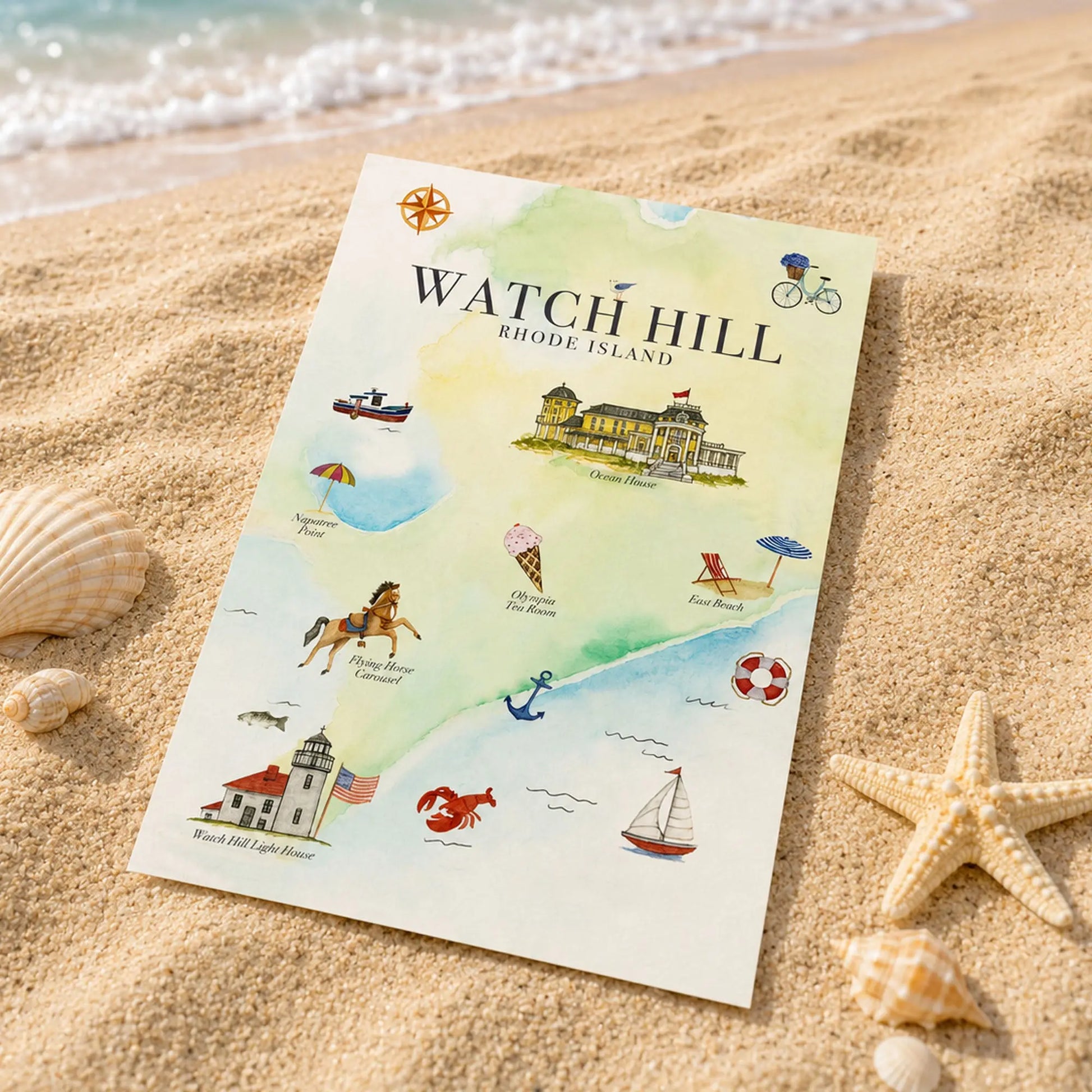 This card captures the relaxed, beach-town feel that makes Watch Hill so special.  SHOP Now at The Wishful Fish
