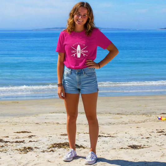 EAST BEACH, Watch Hill, RI Surfer T Shirt Laid-Back Surf Style from the Coast! SHOP Now at The Wishful Fish