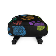 Load image into Gallery viewer, Fun Colorful Paw Prints Backpack | Bottom View | The Wishful Fish Shop
