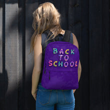 Load image into Gallery viewer, BACK TO SCHOOL Backpack | Purple | Front View Lifestyle  | Shop The Wishful Fish
