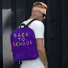 Load image into Gallery viewer, BACK TO SCHOOL Backpack | Purple | Front View Lifestyle | Shop The Wishful Fish
