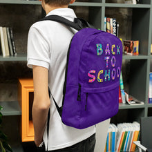 Load image into Gallery viewer, BACK TO SCHOOL Backpack | Purple | Side View Lifestyle | Shop The Wishful Fish
