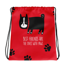 Load image into Gallery viewer, &quot;Best Friends Are The Ones With Paws&quot; Drawstring Bag | Front View | 15&quot; x 17&quot; | Shop The Wishful Fish
