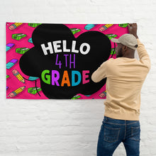 Load image into Gallery viewer, HELLO FOURTH GRADE Large Flag For Teachers Classroom | Front View  Lifestyle Photo | Shop The Wishful Fish
