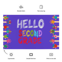 Load image into Gallery viewer, HELLO SECOND GRADE Flag For Teachers Classroom | Front View Detail Chart | 61&quot; x 38&quot; | Shop The Wishful Fish
