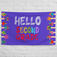 Load image into Gallery viewer, HELLO SECOND GRADE Flag For Teachers Classroom | Front View | 61&quot; x 38&quot; | Shop The Wishful Fish

