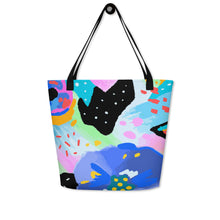 Load image into Gallery viewer, Wild Flowers All-Over Print Large Tote Bag With Inside Pocket | 16&quot; x 20&quot; | Back View | Black Handles | The Wishful Fish
