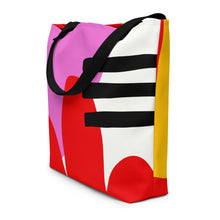 Load image into Gallery viewer, Shapes All-Over Print Large Tote Bag With Pocket | Side View | Black Handles The Wishful Fish
