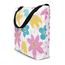 Load image into Gallery viewer, Flowers All-Over Print Large Tote Bag With Large Pocket Inside | Side View | The Wishful Fish
