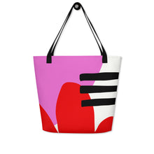 Load image into Gallery viewer, Shapes All-Over Print Large Tote Bag With Pocket | Front View | Black Handles | The Wishful Fish
