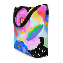 Load image into Gallery viewer, Wild Flowers All-Over Print Large Tote Bag With Inside Pocket | 16&quot; x 20&quot; | Side View | Black Handles | The Wishful Fish

