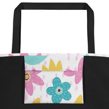 Load image into Gallery viewer, Flowers All-Over Print Large Tote Bag With Pocket Inside
