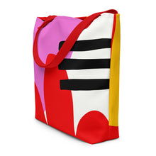 Load image into Gallery viewer, Shapes All-Over Print Large Tote Bag With Pocket | Side View | Red Handles | The Wishful Fish
