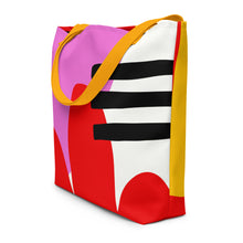 Load image into Gallery viewer, Shapes All-Over Print Large Tote Bag With Pocket | Side View | Yellow Handles | The Wishful Fish
