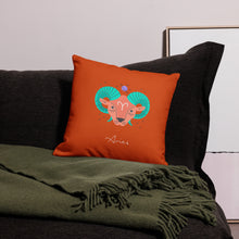 Load image into Gallery viewer, Zodiac Aries Premium Accent Pillow | 18&quot; x 18&quot; | Front View Lifestyle Photo | The Wishful Fish
