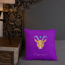 Load image into Gallery viewer, Zodiac Capricorn Premium Accent Pillow | 18&quot; x 18&quot; |  Front View Lifestyle Photo | The Wishful Fish
