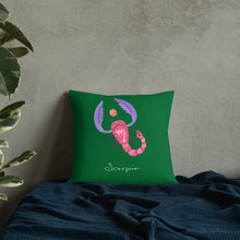 Load image into Gallery viewer, Zodiac Scorpio Premium Accent Pillow | 18&quot; x 18&quot; | Front View Lifestyle Photo | The Wishful Fish
