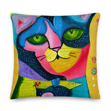 Load image into Gallery viewer, Whimsical Kat Premium Accent Pillow | 22&quot; x 22&quot; | Front View | The Wishful Fish
