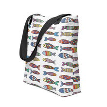 Load image into Gallery viewer, Fun Fishy Tote Bag | Front View | Black Handle | The Wishful Fish
