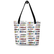 Load image into Gallery viewer, Fun Fishy Tote Bag | Front View | Black Handle | The Wishful Fish
