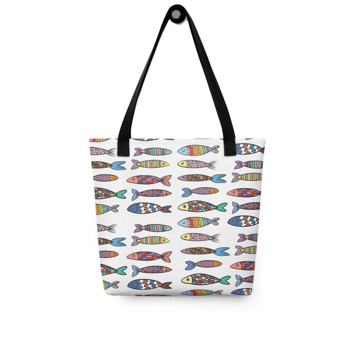 Fun Fishy Tote Bag | Front View | Black Handle | The Wishful Fish
