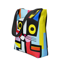 Load image into Gallery viewer, Cubism Cat Tote Bag | 15&quot; x 15&quot; | Side View | Black Handles | The Wishful Fish
