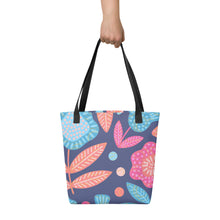 Load image into Gallery viewer, Contemporary Flowers Tote Bag | 15&quot; x 15&quot; | Front View Lifestyle Photo | The Wishful Fish

