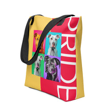 Load image into Gallery viewer, Colorful Pride Tote Bag | Black Handles | 15&quot; x 15&quot; | Side View | The Wishful Fish
