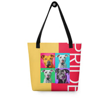 Load image into Gallery viewer, Colorful Pride Tote Bag | Black Handles | 15&quot; x 15&quot; | Front View | The Wishful Fish

