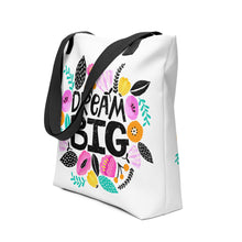 Load image into Gallery viewer, Dream Big Tote Bag | 15&quot; x 15&quot; | Black Handles | Side View | The Wishful Fish
