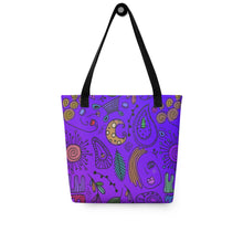 Load image into Gallery viewer, Purple Passion Tote Bag | 15&quot; x 15&quot; | Front View | Black Handles | The Wishful Fish
