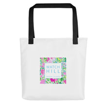 Load image into Gallery viewer, Watch Hill, Rhode Island Painted Summer Chic Tote Bag | Front View | 15&quot; x 15&quot; | The Wishful Fish
