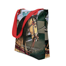 Load image into Gallery viewer, Watch Hill, Rhode Island &quot;Flying Horse Carousel&quot; Tote Bag | 15&quot; x 15&quot; | Side View | The Wishful Fish Shop
