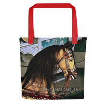 Load image into Gallery viewer, Watch Hill, Rhode Island &quot;Flying Horse Carousel&quot; Tote Bag | 15&quot; x 15&quot; | Front View | The Wishful Fish Shop
