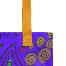Load image into Gallery viewer, Purple Passion Tote Bag | 15&quot; x 15&quot; | Close Up View of Handle | Yellow Handles | The Wishful Fish
