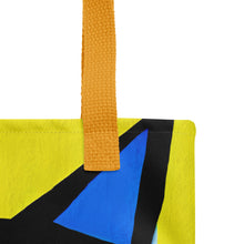Load image into Gallery viewer, Cubism Cat Tote Bag | 15&quot; x 15&quot; | Close Up View | Yellow Handle | The Wishful Fish

