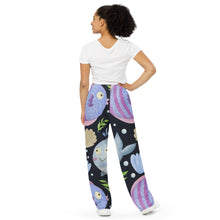 Load image into Gallery viewer, Sea Creature Unisex Wide-leg Pants | Back View | Lifestyle Photo | The Wishful Fish Shop
