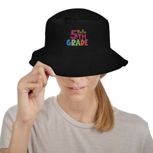 Load image into Gallery viewer, &quot;Hello Fifth Grade&quot; Unisex Bucket Hat One Size Fits All | Black | Front View Lifestyle | Shop The Wishful Fish
