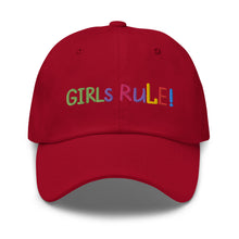 Load image into Gallery viewer, &quot;Girls Rule&quot; Baseball Cap | Red | One Size Fits All | Front View | Shop The Wishful Fish
