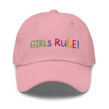 Load image into Gallery viewer, &quot;Girls Rule&quot; Baseball Cap | Pink | One Size Fits All | Front View | Shop The Wishful Fish
