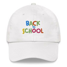 Load image into Gallery viewer, &quot;Back To School&quot; Baseball Cap | White | Front View | Shop The Wishful Fish
