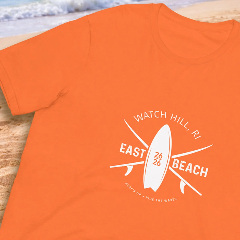 EAST BEACH, Watch Hill, RI Surfer T Shirt Laid-Back Surf Style from the Coast! The Wishful Fish
