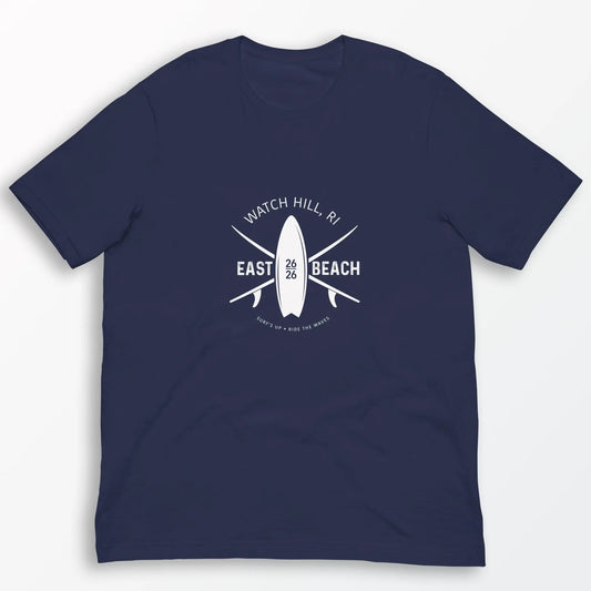 EAST BEACH, Watch Hill, RI Surfer T Shirt Laid-Back Surf Style from the Coast! The Wishful Fish